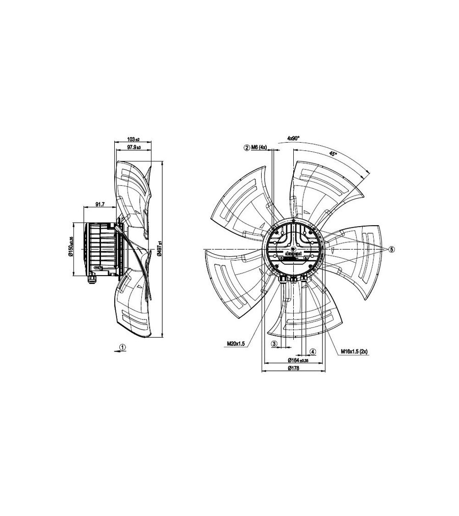 Ventilateur axial ebm-papst Ø 350 mm 230V A6E350-AN24-06 - A6E350-AN24-06
